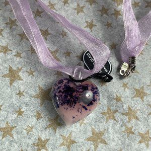 NWT Italian Murano Glass Heart Pendant on Organza Ribbon Necklace